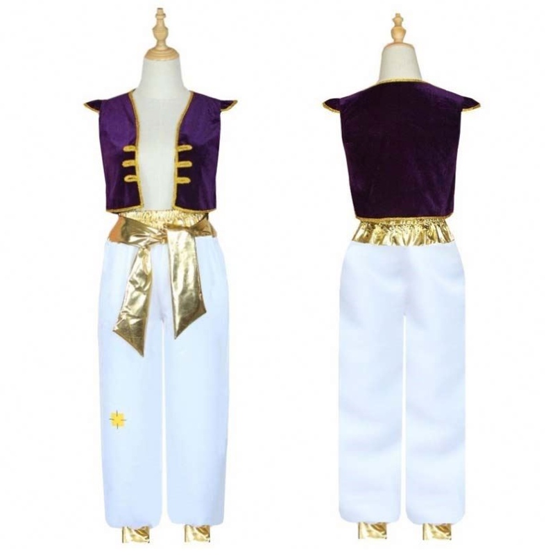 Halloween Aladdin Magic Lamp Cosplay Suits Cap Mouwen Waistcoat Aladdin Prince kostuum met broek HCAL-010