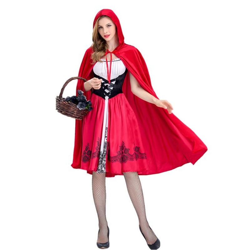 Vrouwen Little Red Ride Hood kostuumjurk met cape