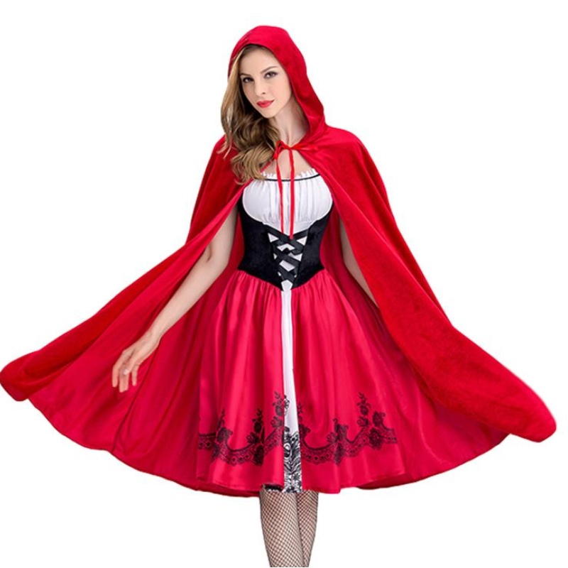 Vrouwen Little Red Ride Hood kostuumjurk met cape