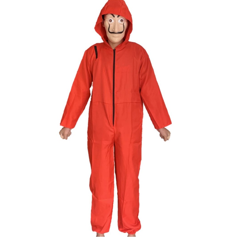 Goedkoper rood dali -kostuum met masker coverall hoodie jumpsuit geld heist Halloween cosplay kostuum