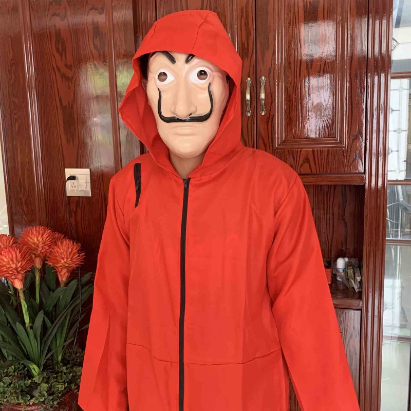 Goedkoper rood dali -kostuum met masker coverall hoodie jumpsuit geld heist Halloween cosplay kostuum