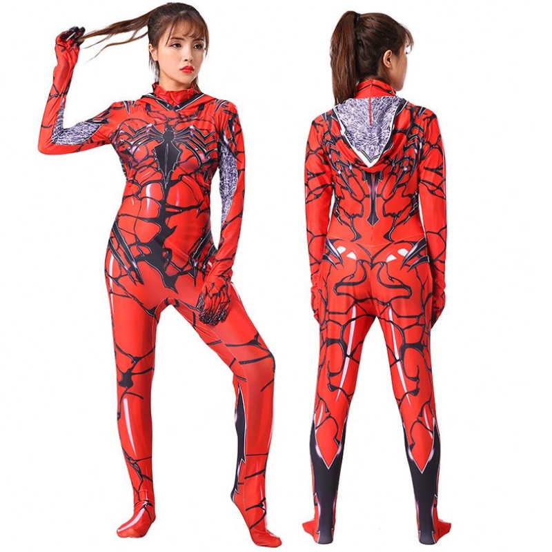 Hoge kwaliteit kinderen \\ 's Halloween Cosplay Cosplay Red Women \\' s Venom bodysuit Cosplay Marvel Party Woman