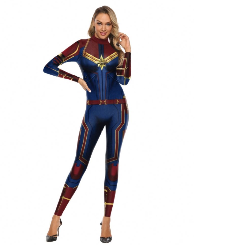 2022 Amazon Nieuwe Ontwerp TV&Movie Cosplay Kostuum Digitale Druk Warmteoverdracht Kapitein Marvel Karakter Kostuum Dames Bodysuit