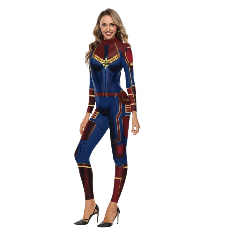 2022 Amazon Nieuwe Ontwerp TV&Movie Cosplay Kostuum Digitale Druk Warmteoverdracht Kapitein Marvel Karakter Kostuum Dames Bodysuit