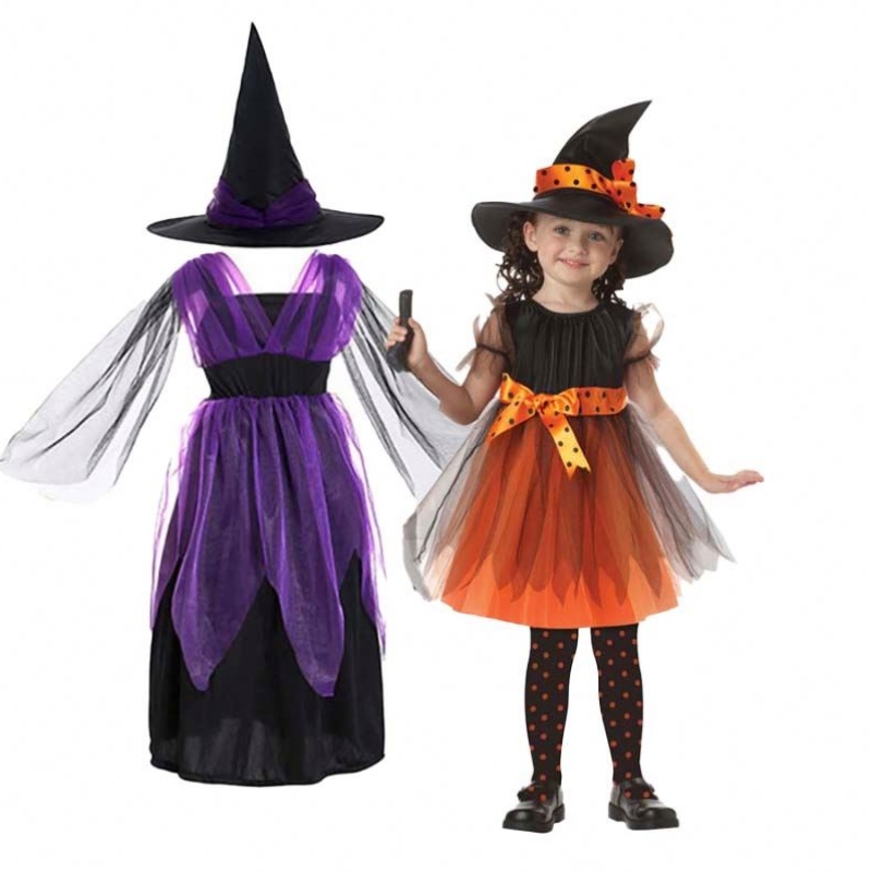 Halloween Party Kostuum Girl 2-15 jaar Bat Purple Wicked Witch Fancy Dress HCVM-005