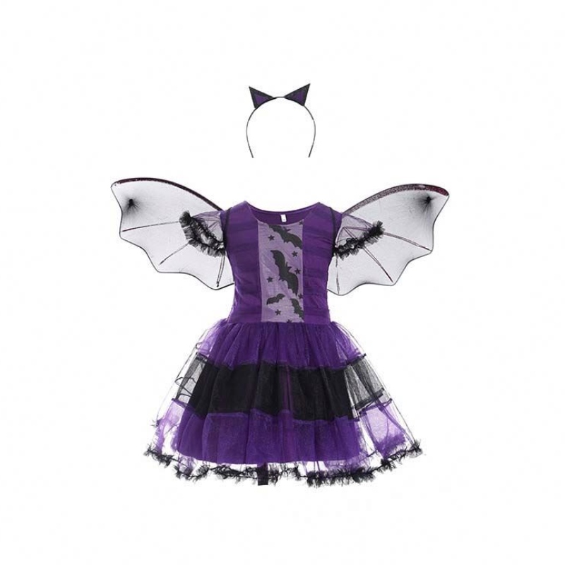 Halloween Party Kostuum Girl 2-15 jaar Bat Purple Wicked Witch Fancy Dress HCVM-005