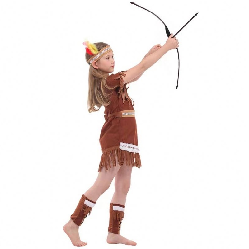 2022 Kids Indian Princess Huntress Children Brown Frited Boy Girls Indian kostuum