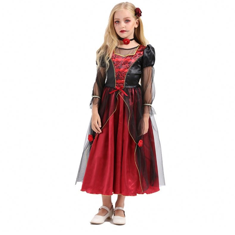 2022 Kwaliteit Halloween Kostuum Kids Vampire Girl Cosplay kostuum voor 10-12y HCVM-001