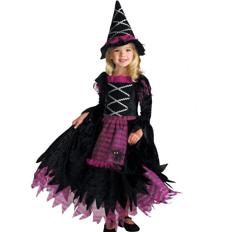 Nieuwe productideeën 2022 Halloween Deluxe Party Fairytale Witch-kostuum voor meisjes met een heksenhoed HCVM-007