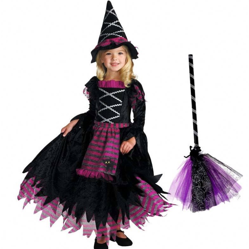 Nieuwe productideeën 2022 Halloween Deluxe Party Fairytale Witch-kostuum voor meisjes met een heksenhoed HCVM-007