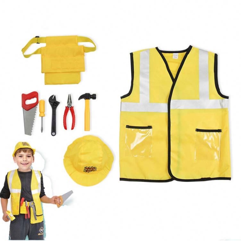 Kid Builder carrière verkleed kleding jongens bouwvakker kostuum met gereedschapsgordel vest hoed hcbc-002