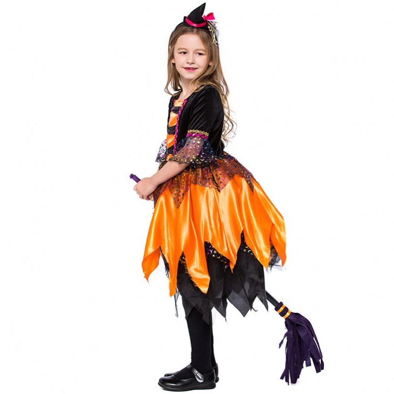 Halloween Fancy Party-jurk Outfit Orange Kids Witch Dessen HCVM-018