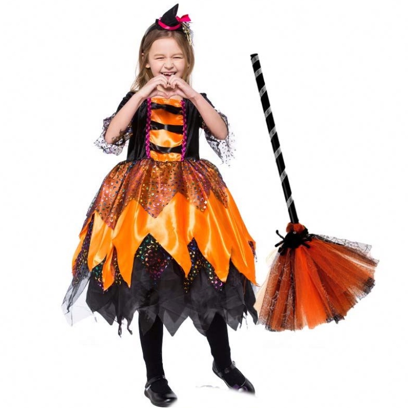 Halloween Fancy Party-jurk Outfit Orange Kids Witch Dessen HCVM-018