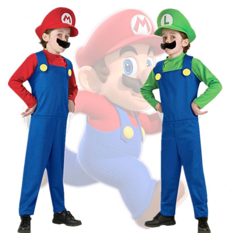 4-12Y Kind Super Mari Bros Cosplay Jumpsuit Suit Boy Girl Halloween Anime Fantasy Romper Luigi Brothers Dress Hat-kostuum