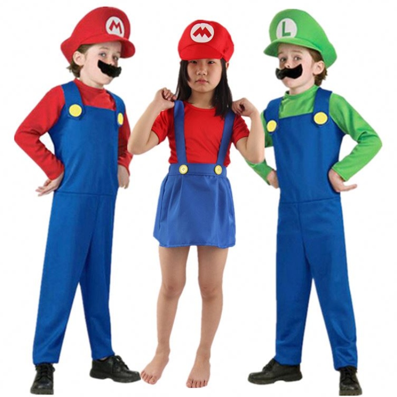 4-12Y Kind Super Mari Bros Cosplay Jumpsuit Suit Boy Girl Halloween Anime Fantasy Romper Luigi Brothers Dress Hat-kostuum