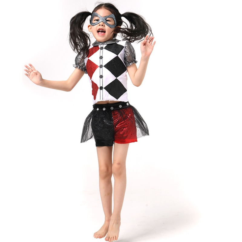 Nieuwste grappige meid Harley Quinn Girls Halloween -kostuum met Mask for Children's Party