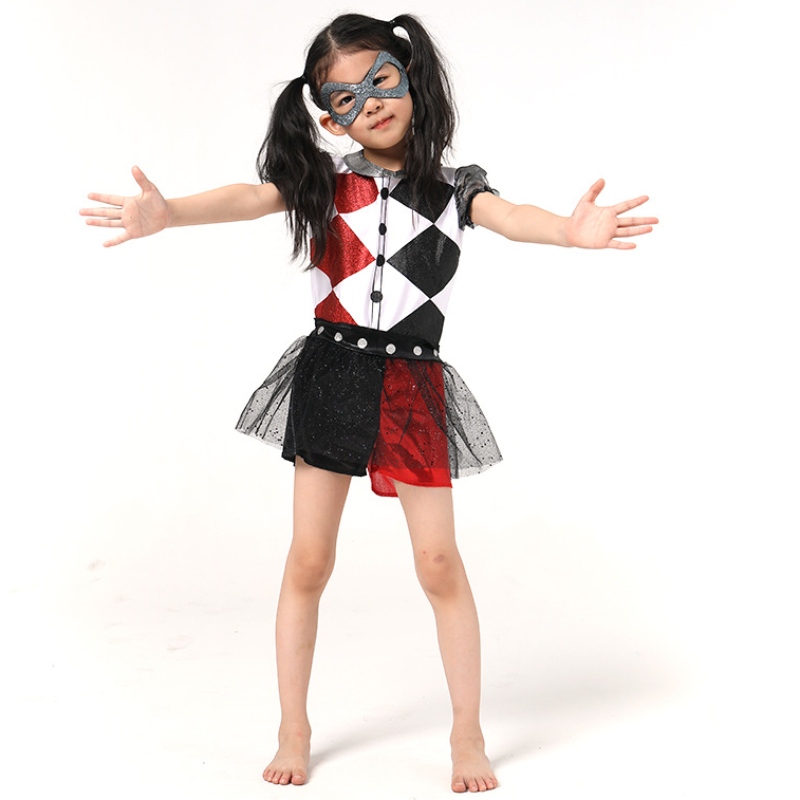 Nieuwste grappige meid Harley Quinn Girls Halloween -kostuum met Mask for Children's Party