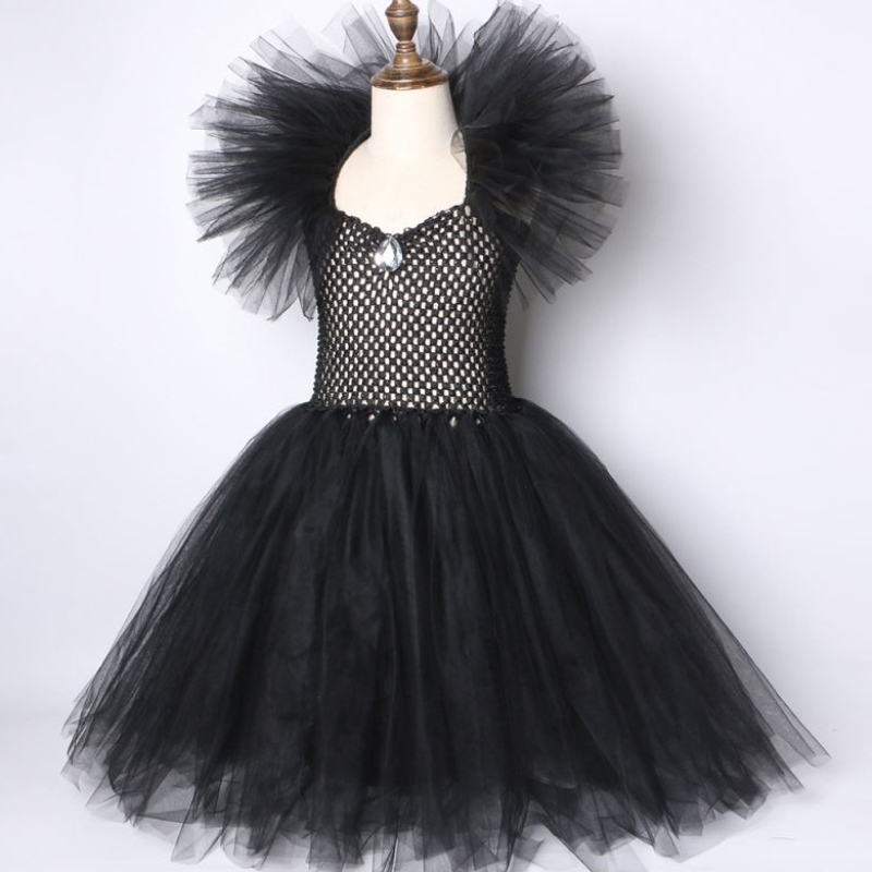 Kids Black Devil Tutu Kostuum Halloween Girls Fancy Tutu -jurk met veren sjaal Royal Dark Queen Maleficent jurkjurk