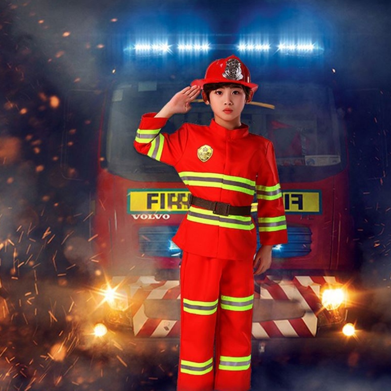 2021 Halloween Cosplay Kids Firefighter Uniform Kinderen Sam Brandweerman Role Werk kledingpak Boy Girl Performance Party Costuums