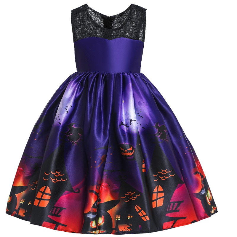 Kinderen zijn vliegende mouw jurk Halloween Princess Costume Ghost Print Dress met hoed