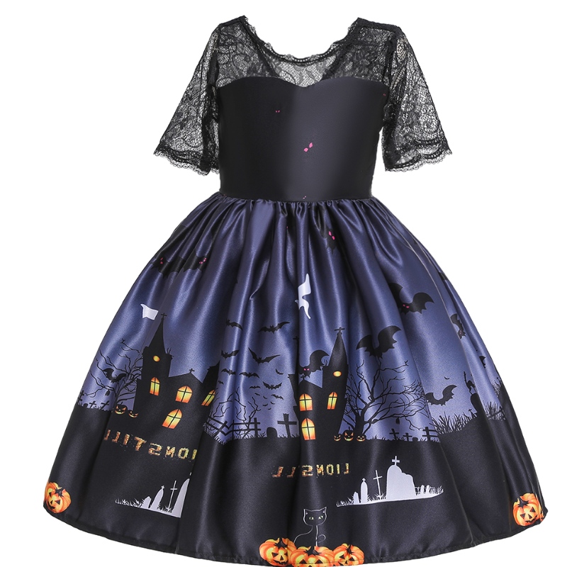 Halloween Princess Dress Jurk Lace Tube Top Jurk Ghost Print Children \\'s jurk