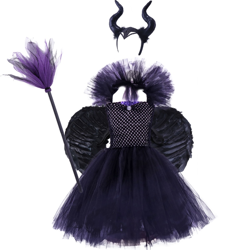 V-neck wrap borst zwarte wizard jurk Halloween heks kostuum voor meisjes