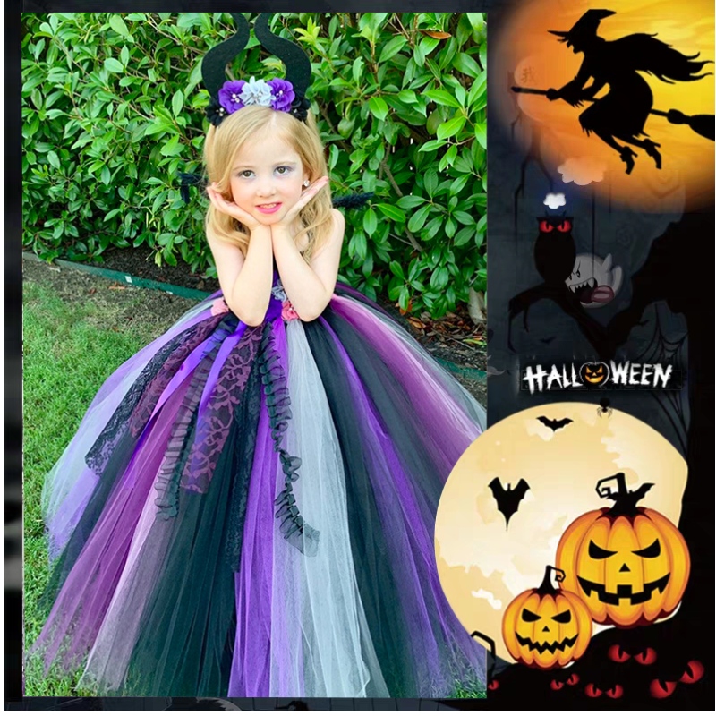 Amazon Hot Selling Girls Halloween Kostuum Vampire Witch Cosplay Pageant Party Tutu -jurken