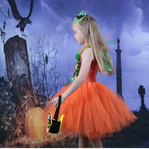 Amazon Hot Selling Kids Girl Halloween Dress Pumpkin Mesh TuLle Tutu -jurk