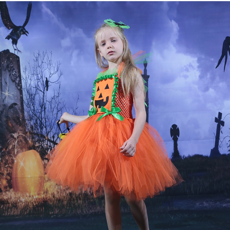 Amazon Hot Selling Kids Girl Halloween Dress Pumpkin Mesh TuLle Tutu -jurk