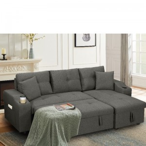 Stoffen chaise sectionele bank woonkamer bank bed met poef