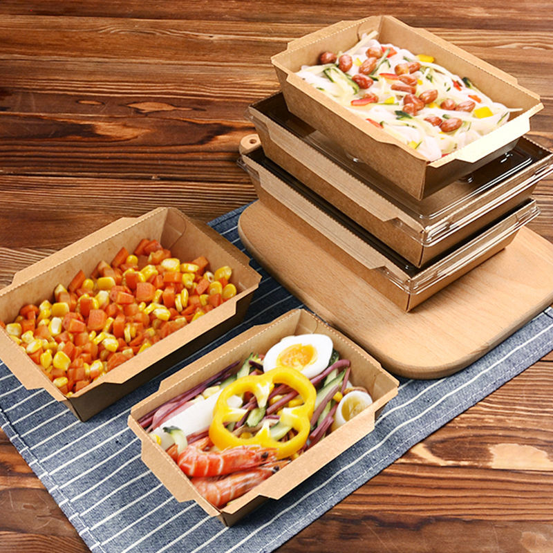 Eco -vriendelijke op maat gemaakte groothandel biologisch afbreekbare vouwen salade kraft papieren lunchbox