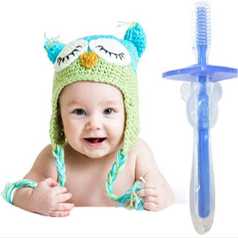 Mode siliconen rubberen titel baby training baby tandenborstel zachte siliconen baby tandenborstel