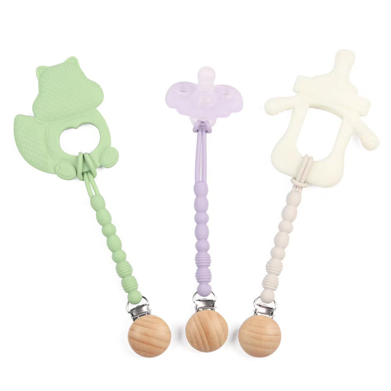 Handgemaakte houten BPA gratis siliconen kralen Pacifier ketting baby fopspeen clip baby serie hot verkopen baby beuken fopspeenketen baby kalmerende siliconen baby fopspeenhouder clip