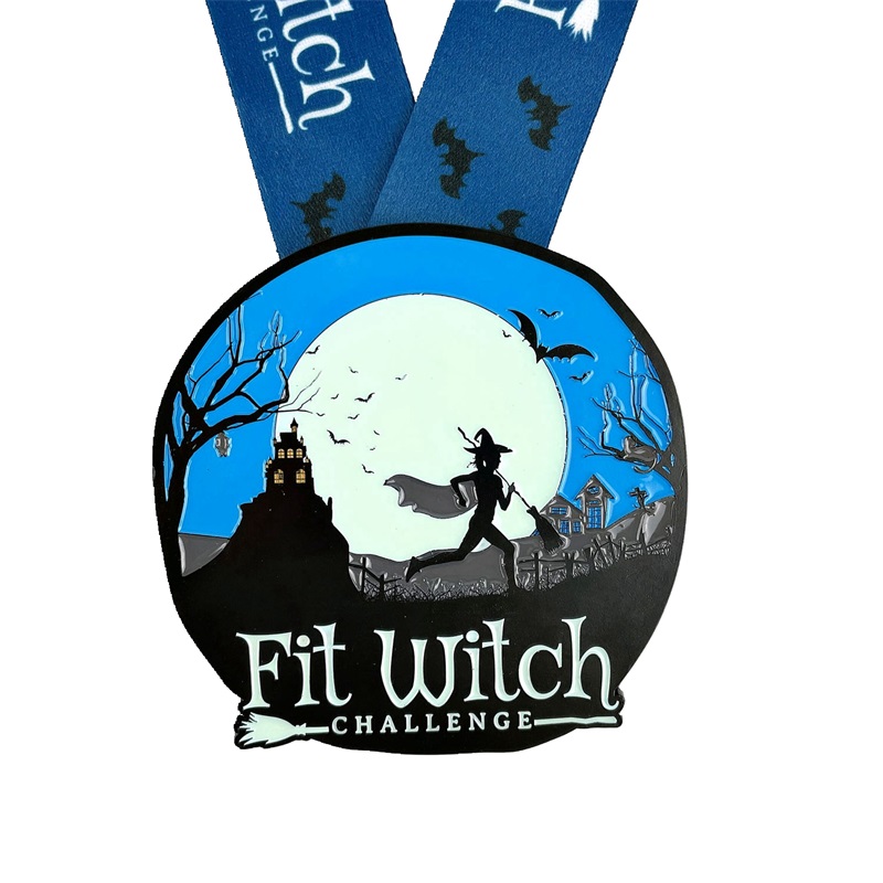 Unieke Holiday Run Medals 7/8-Inch Matte Black Metal Medal Halloween Luminous Night Medals