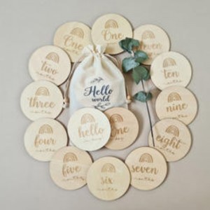 Houten artefact zwangere babymaand mijlpaalkaart houten maandelijkse herdenkingskaart groeiende kaart