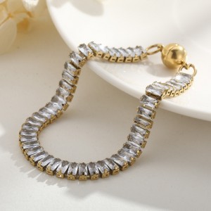 Europa en de Verenigde Staten trend titanium stalen vierkante zirkoon ins wind hand ornamenten roestvrij stalen klauwsteen een enkele rij diamant vrouwelijke magneet gesp armband