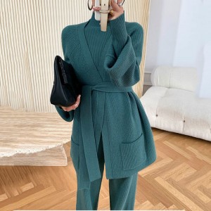 Winter 2023 NIEUW Design High Neck TULLOL TULLOL BREED CARDIGAN Lange mouw Wijd beenbroek 3 Sets Women Sweater
