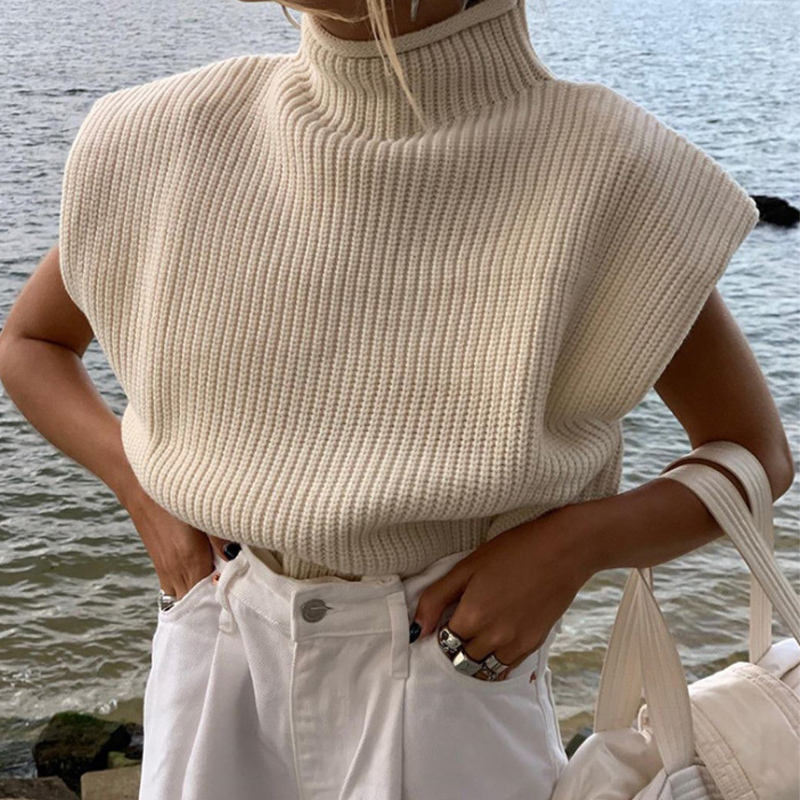 Zomer en herfst modieuze mouwloos vest Turtleneck elegante crop top