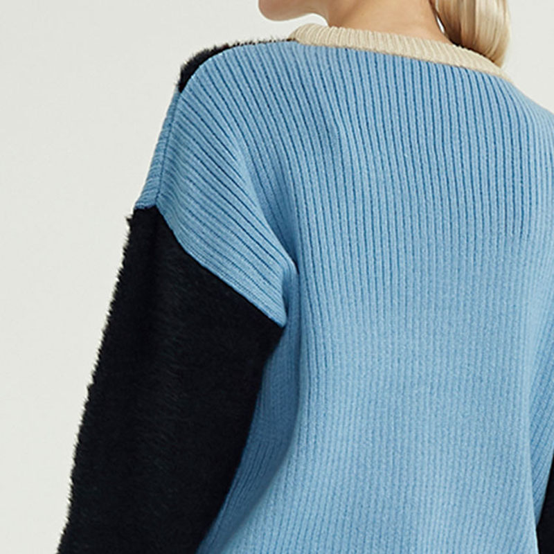 Bekijk grotere afbeelding toevoegen om te vergelijken met de herfst winter aangepaste Italiaanse ontwerper contrast kleur los fit crewnek pure pull -over kasjmier trui voor vrouwen