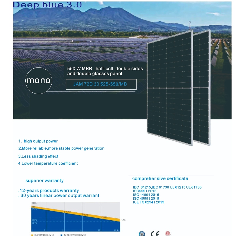 Chinese fabrikant levering 385 watt -610 watt zonnepanelen systeem dubbele zijde, dubbele glazen