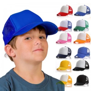 Groothandel verstelbare Snapback Classic Unisex Youth One-Size Mesh Cap Curved Bill Poly-Foam Front Trucker Hat For Kids