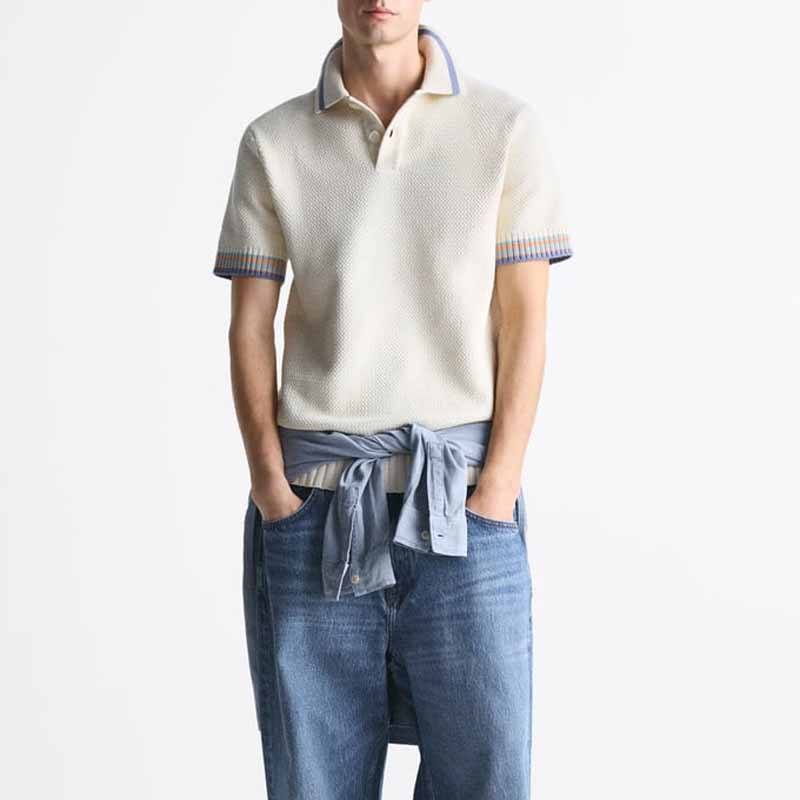 Polo shirt man top katoenen gebreide mannen lichtgewicht gestreepte mouwen polo trui