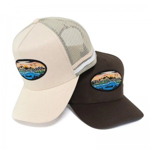 Classic Custom High Crown Australia Country Acryl 5 Paneel 3D Borduurde Logo Side 2 Stripe Trucker Hat Mesh Caps
