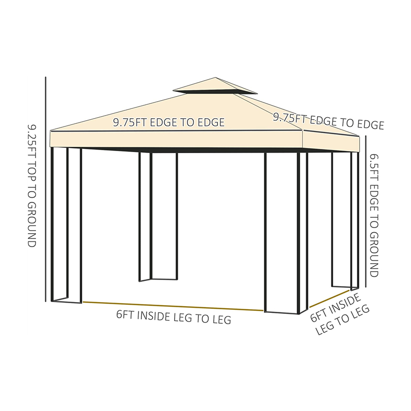 10 \\ 'x 10 \\' Metalen buiten patio Gazebo tuinkuif met verwijderbare gaasgordijnen