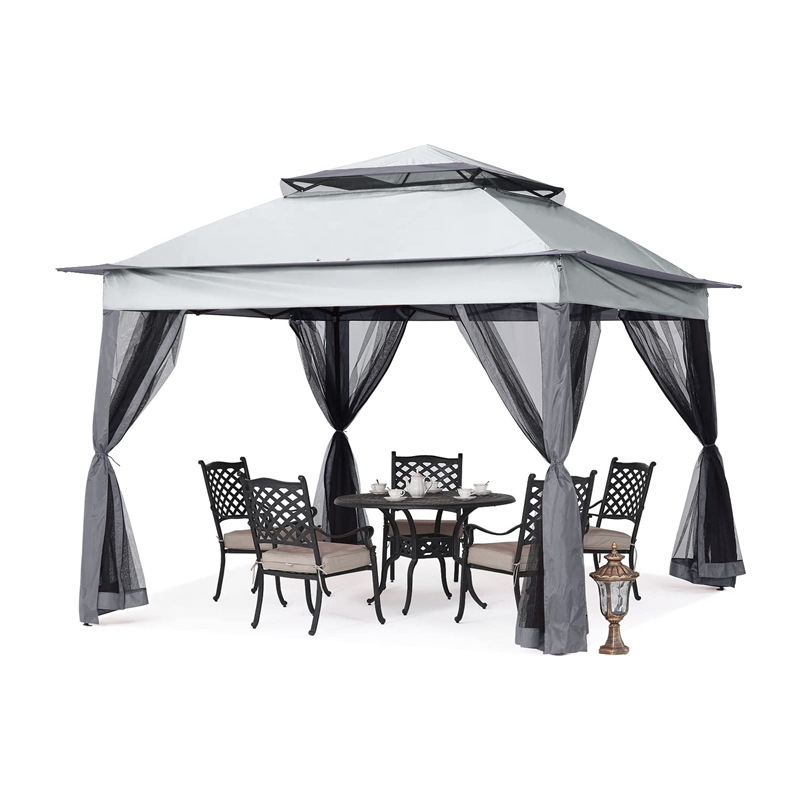 Tuinvoorraden pergola aluminium outdoor gazebo outdoor activiteit gebruik met muggennet, grijs