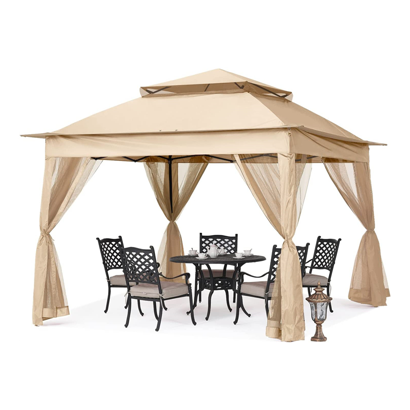 Tuinvoorraden Pergola aluminium outdoor gazebo buitenactiviteit gebruik met muggennet, lichtgeel