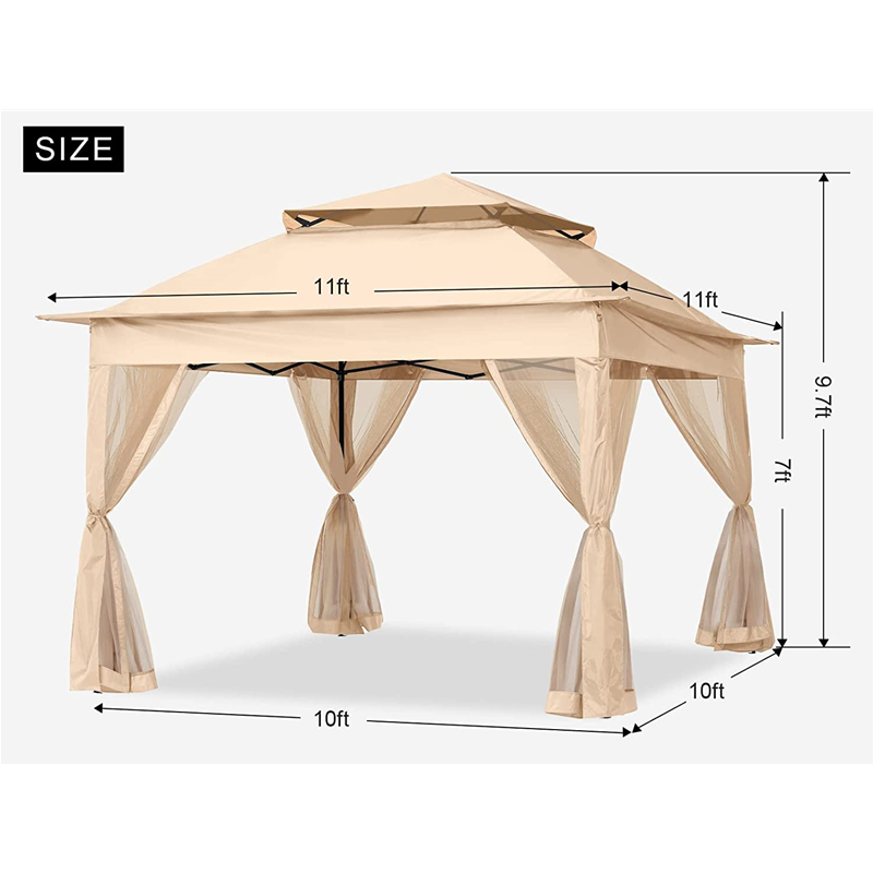 Tuinvoorraden Pergola aluminium outdoor gazebo buitenactiviteit gebruik met muggennet, lichtgeel