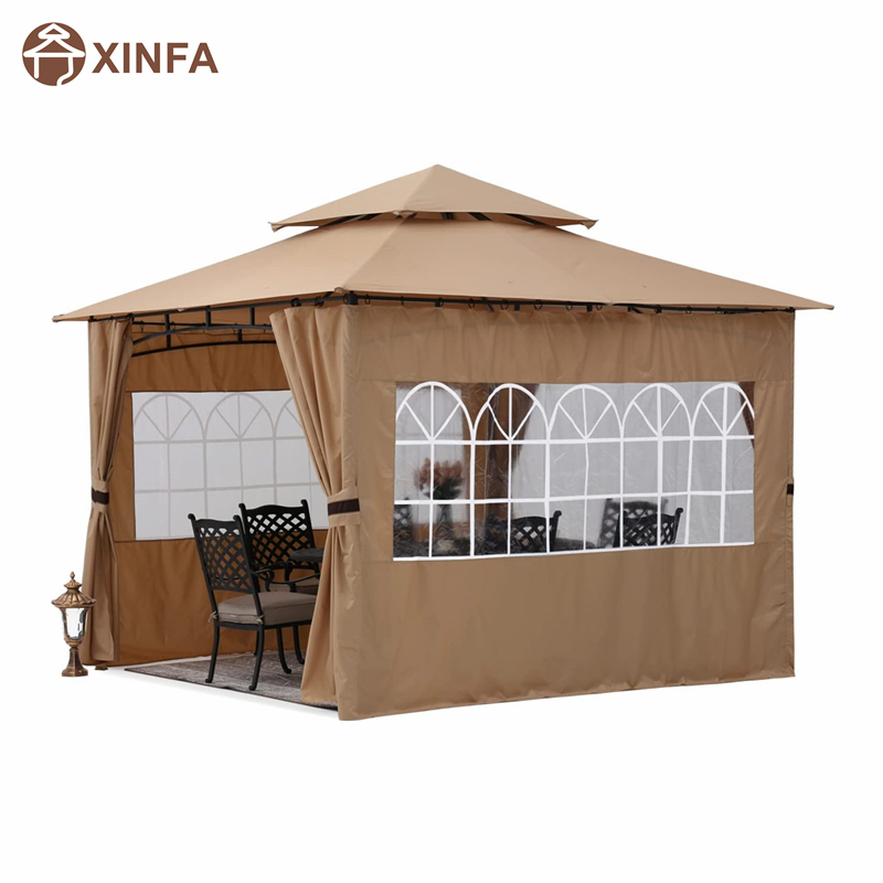 10'X10 ’Outdoor Gazebo voor terras met kerkvenster Sidewalls, Brown