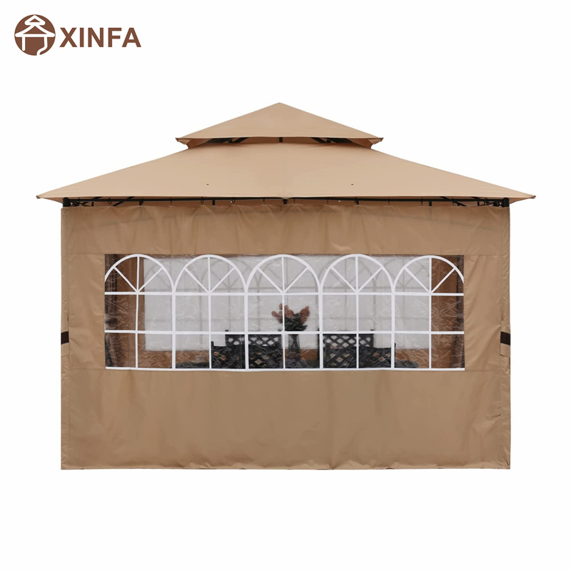 10'X10 ’Outdoor Gazebo voor terras met kerkvenster Sidewalls, Brown