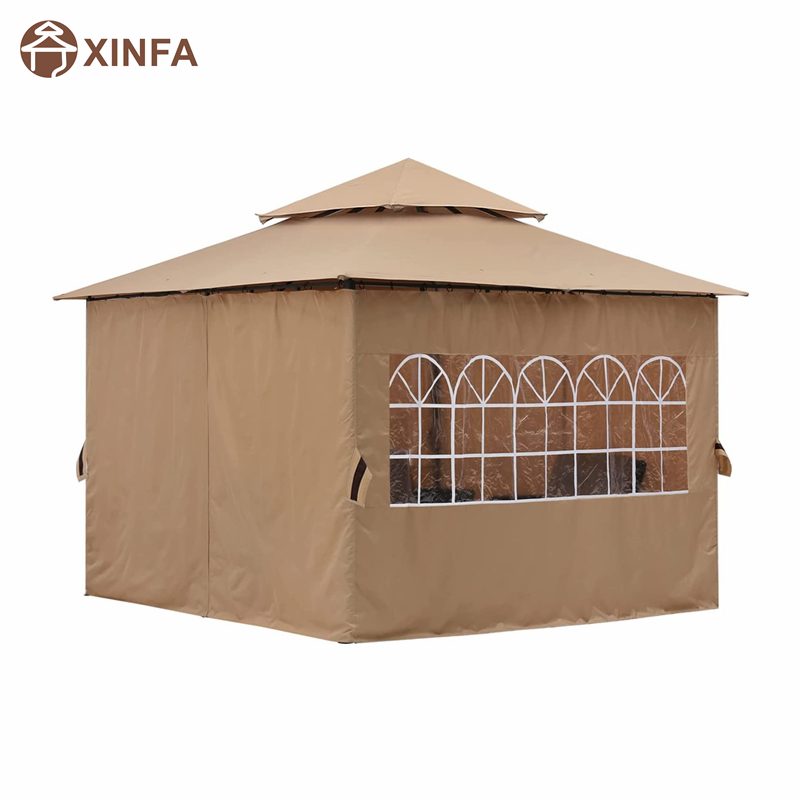 10'X10 ’Outdoor Gazebo voor terras met kerkvenster Sidewalls, Brown